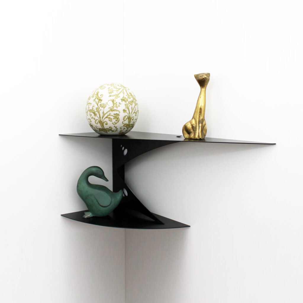 étagère d'angle murale noire moderne en métal étagère de coin design salon