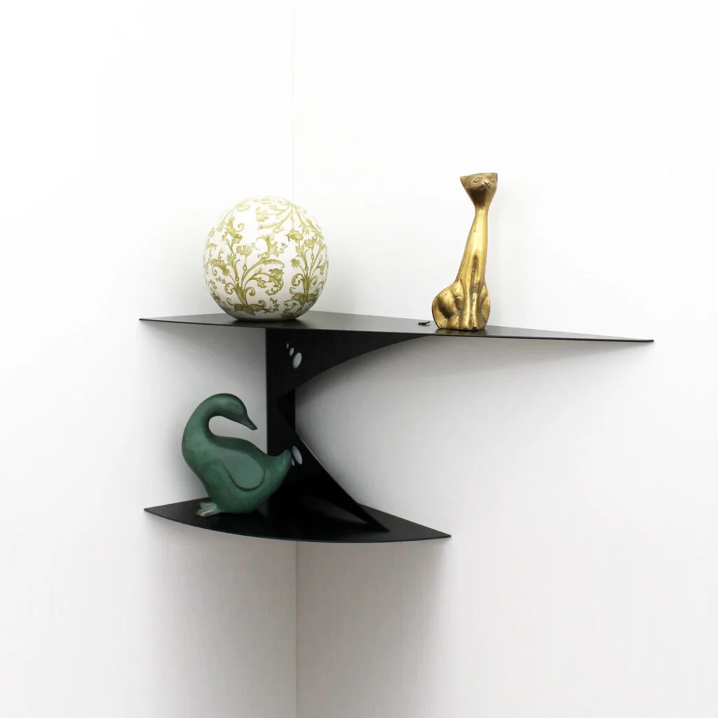 étagère d'angle murale noire moderne en métal étagère de coin design salon